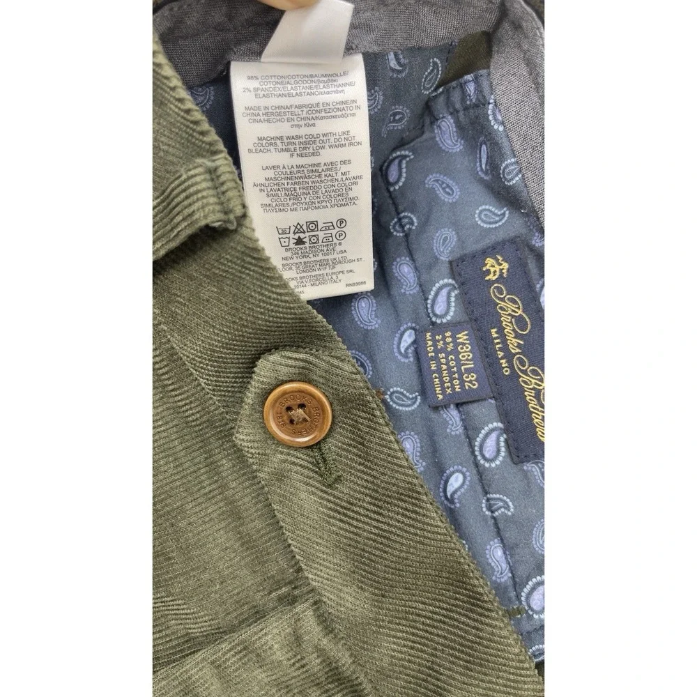 Brooks Brothers Chino Pants Mens 36x32 Green Milano Corduroy Straight Leg Cotton